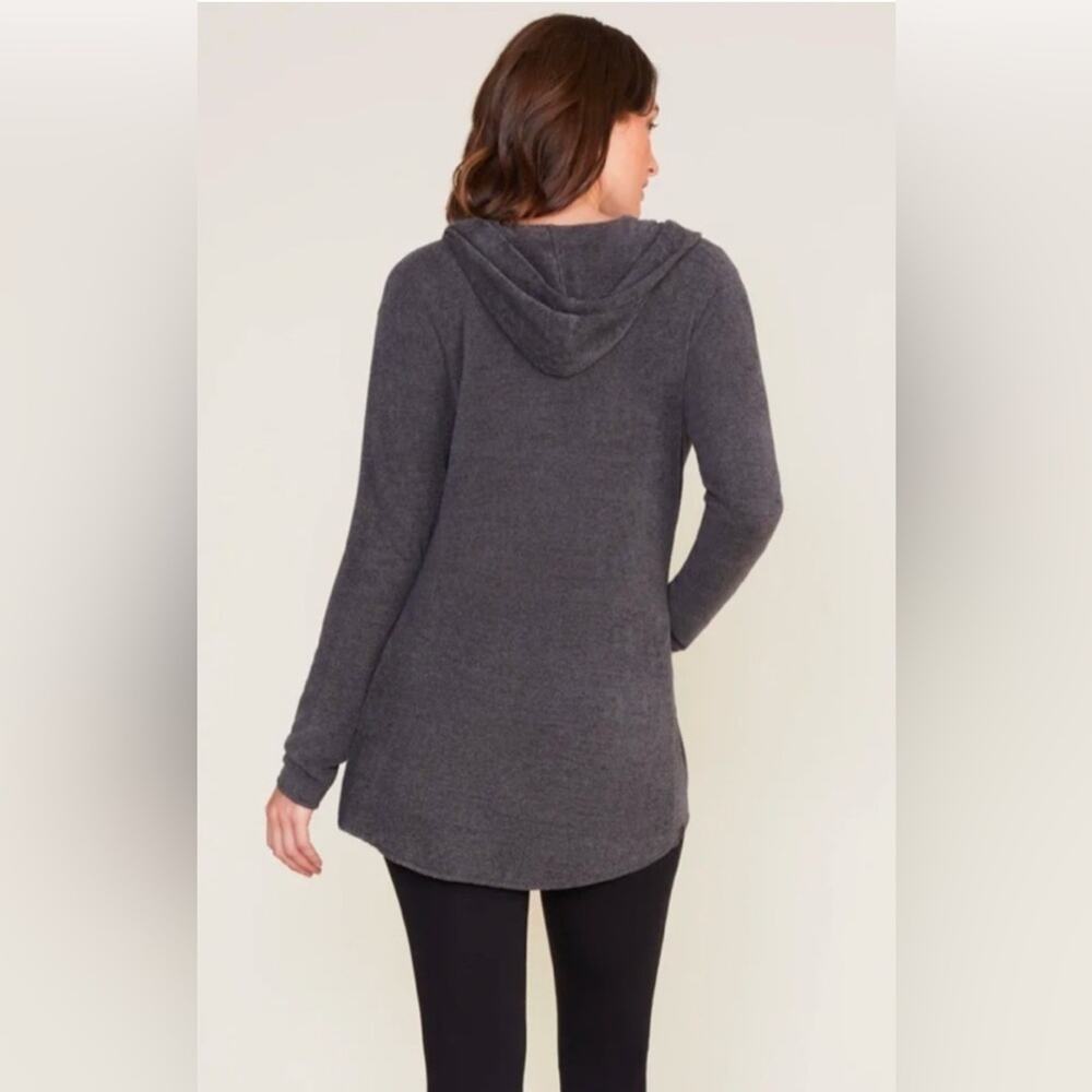 Barefoot Dreams CozyChic Lite Hooded Open Cardigan Carbon Gray Small - Picture 3 of 11